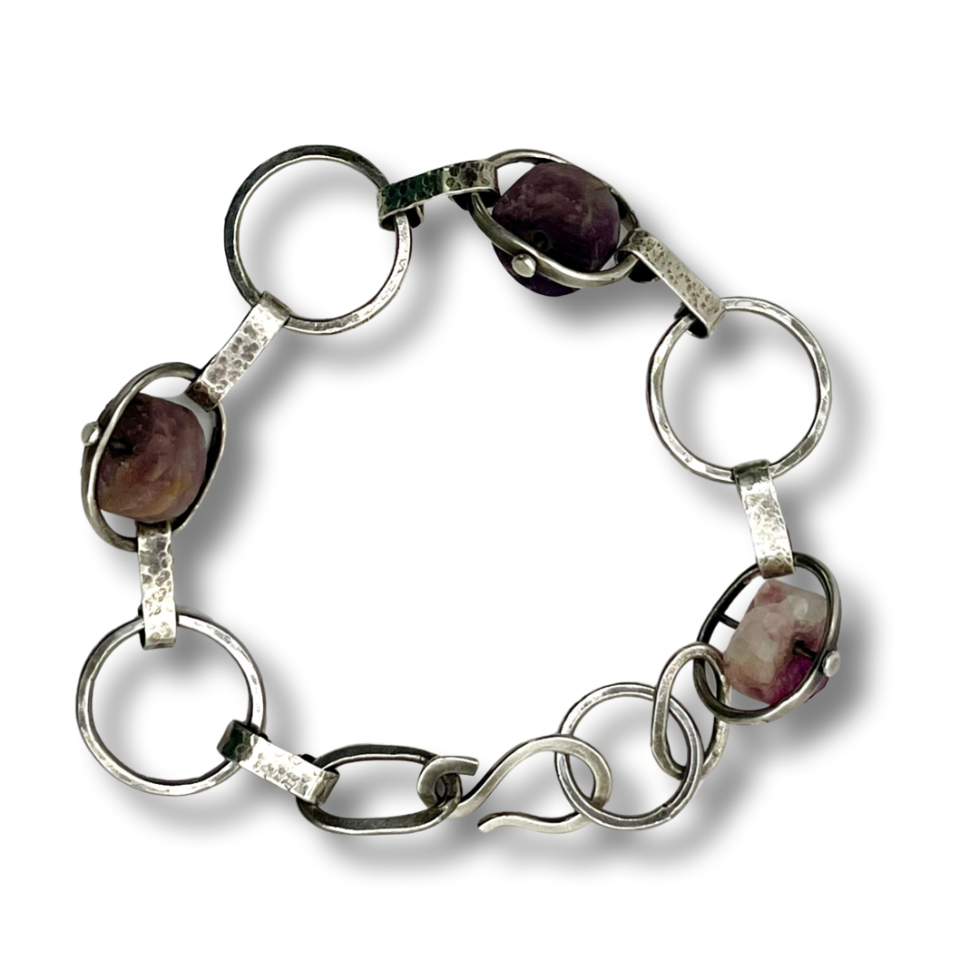 Handcrafted Artisan Sterling Silver and Unpolished Amethyst Bracelet